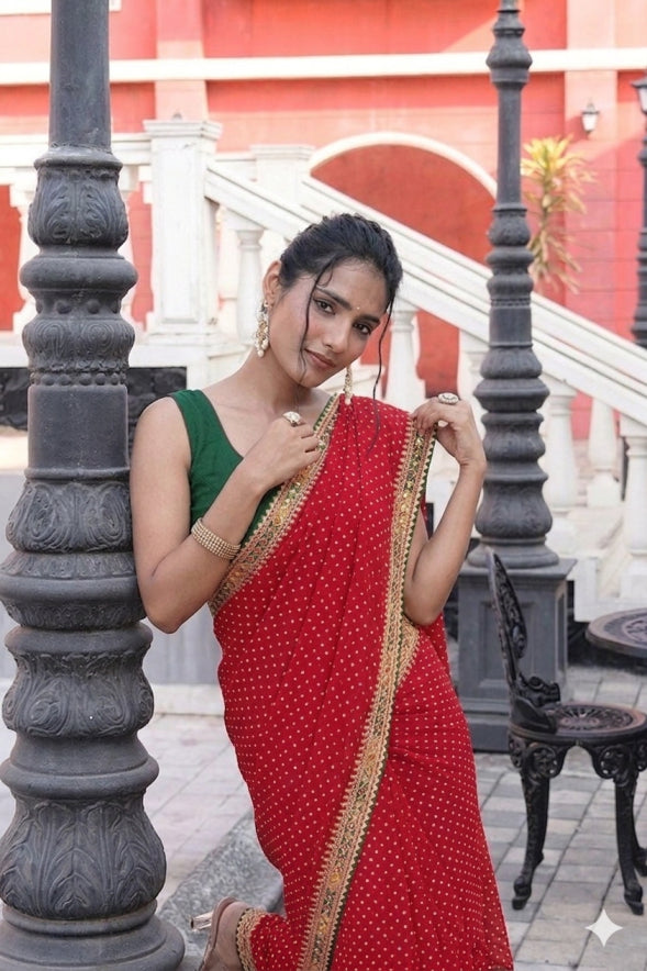 Beautiful Georgette Moothda Saree with Sequined Lace