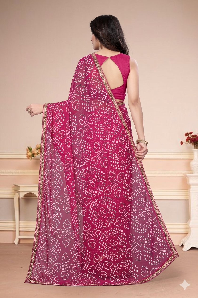 Georgette Bandhani Printed Saree (Pink)