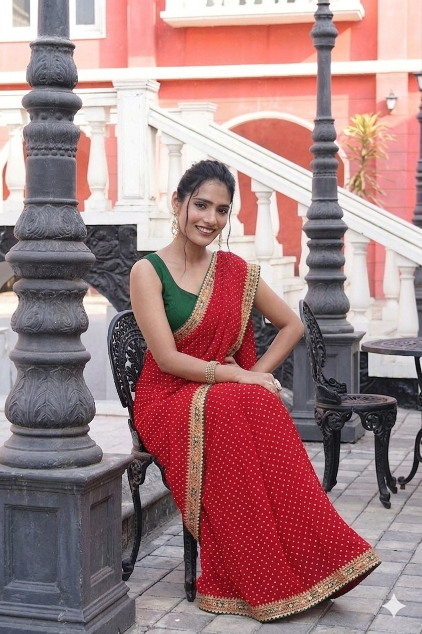 Beautiful Georgette Moothda Saree with Sequined Lace