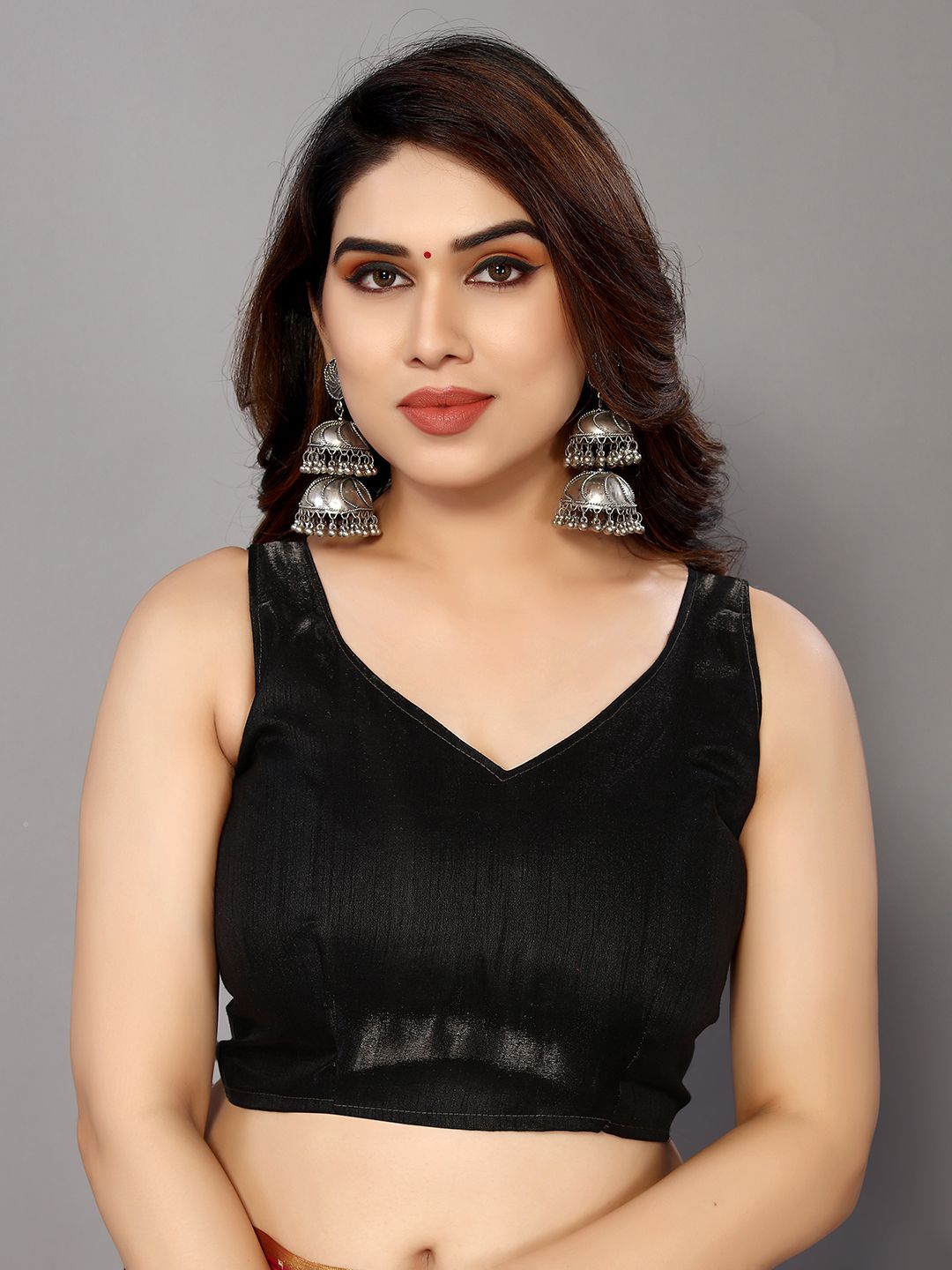 Black Chiffon Foil Print Saree (Black)