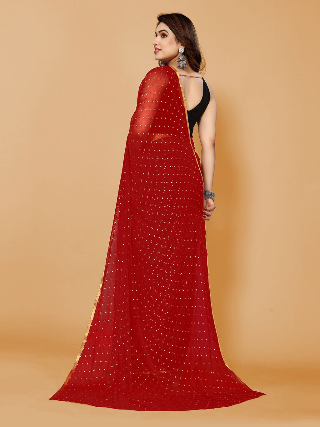 Chiffon Foil Printed Saree (Red)