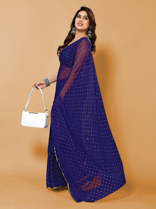 Chiffon Foil Print Saree (Dark Blue)