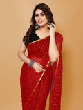 Chiffon Foil Printed Saree (Red)