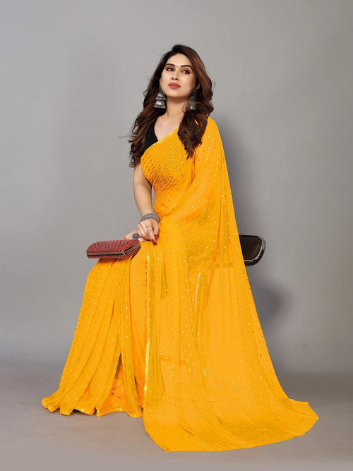 Chiffon Foil Print Saree (Yellow