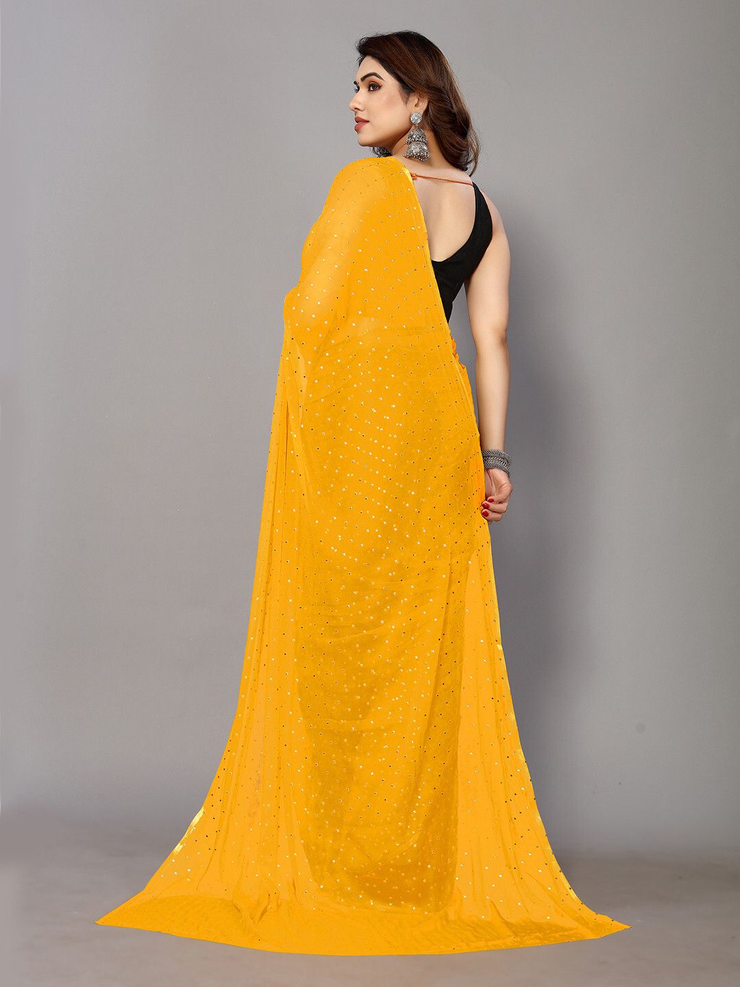 Chiffon Foil Print Saree (Yellow